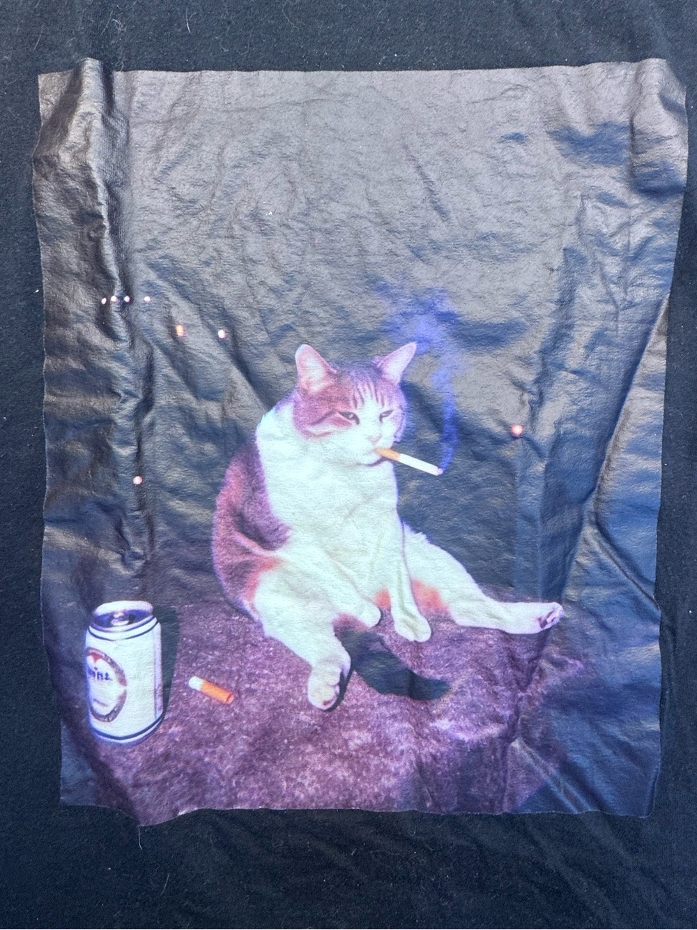 Funny Smoking Cat Graphic T-Shirt Black Gildan Heavy Cotton Tee 3XL Meme - Picture 4 of 10